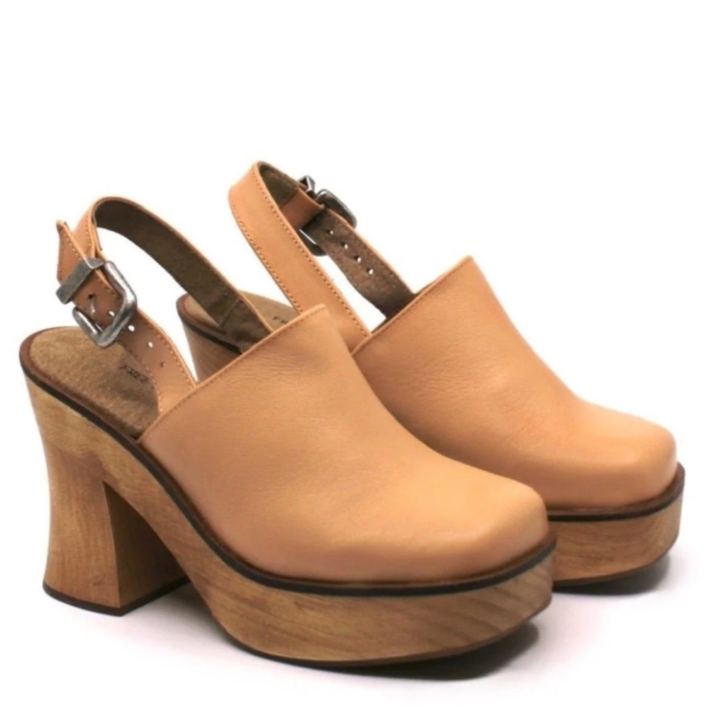 Free People Tan Leather Platform Mules